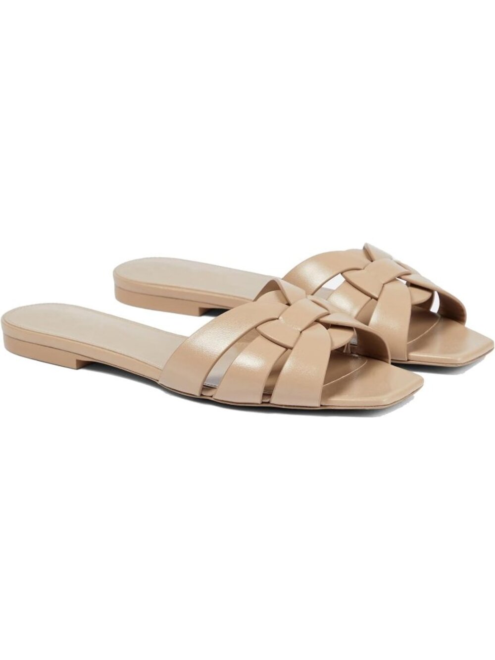 Women's Apricot Faux Leather Square Toe Casual Comfort Slip on Flats Slipper